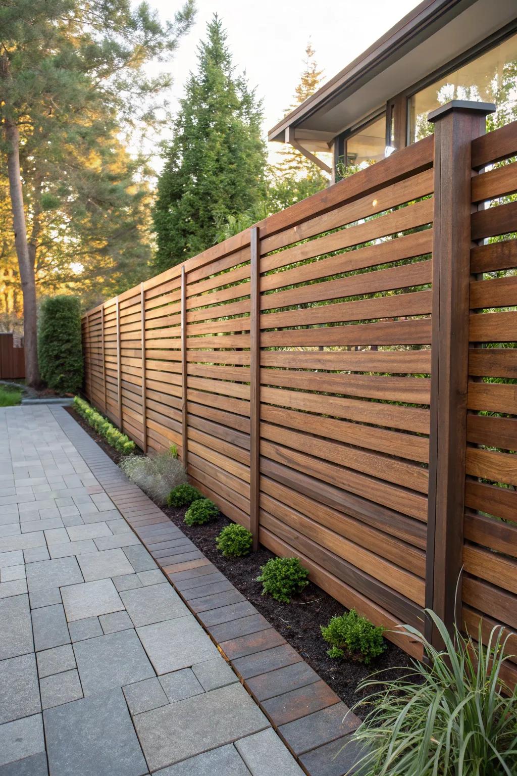 Elevate your outdoor space with the elegance of a handcrafted horizontal slat fence.