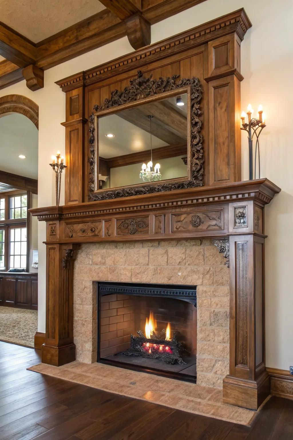 Transform your space with a mirrored mantel masterpiece, blending rustic charm with elegant craftsmanship.