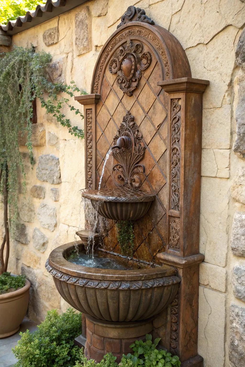 Transform your space with a touch of elegance: A wall-mounted fountain masterpiece.