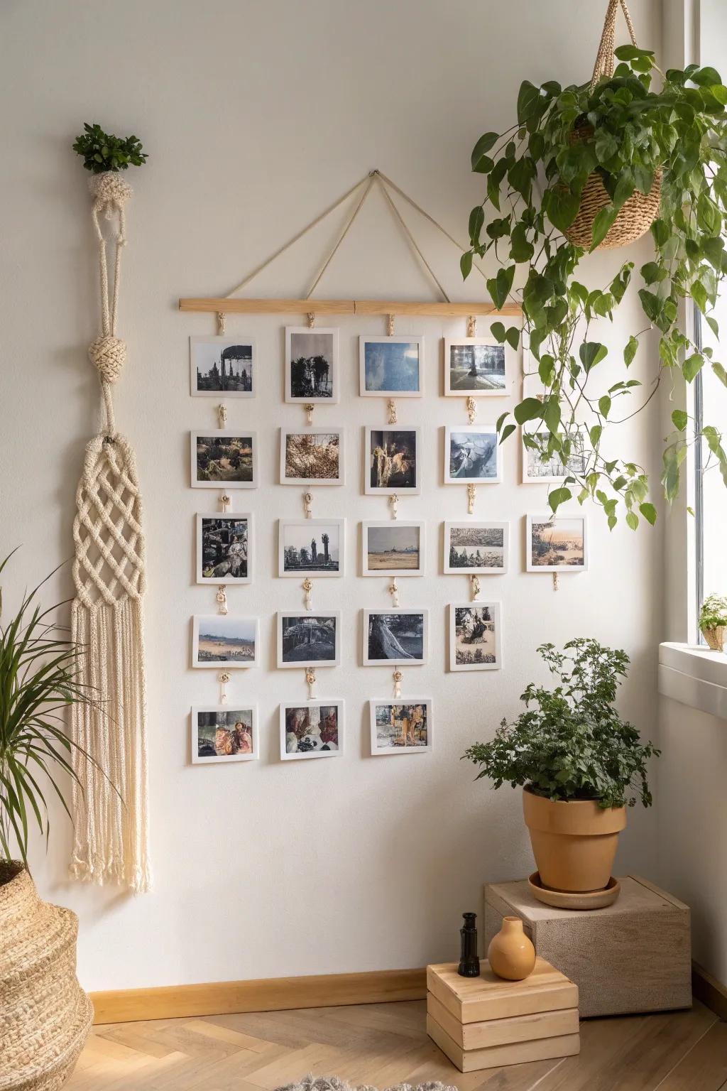 Transform your space with a personal touch: a stylish DIY photo collage that combines minimalist charm with Boho flair.