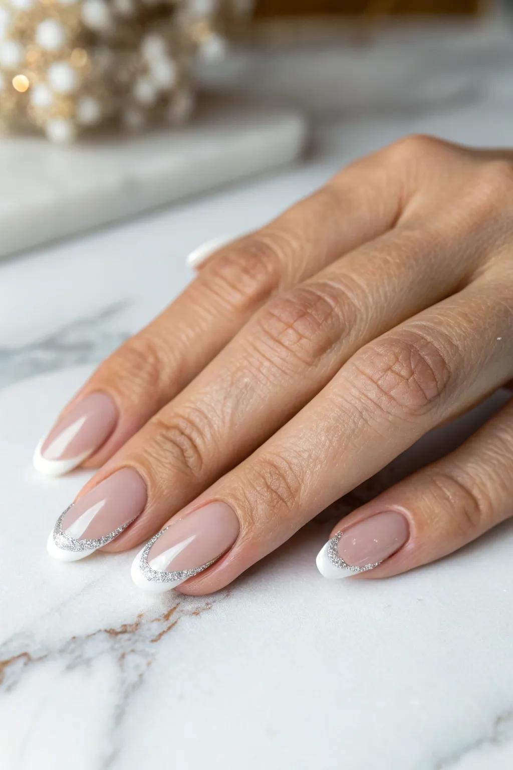 Sparkle into the season with a touch of glitter elegance. Perfect your minimalist manicure with a festive twist! ✨💅