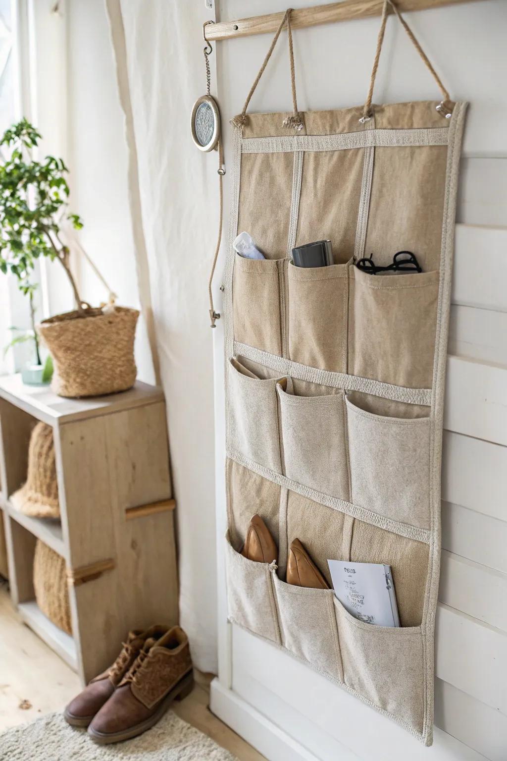 Elevate your space with a stylish hanging shoe organizer that blends Scandinavian minimalism with boho charm. Perfect for small spaces!