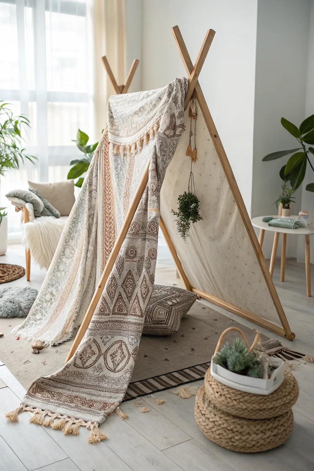 Transform your space with a stunning scarf tent – where elegance meets creativity in a cozy retreat.