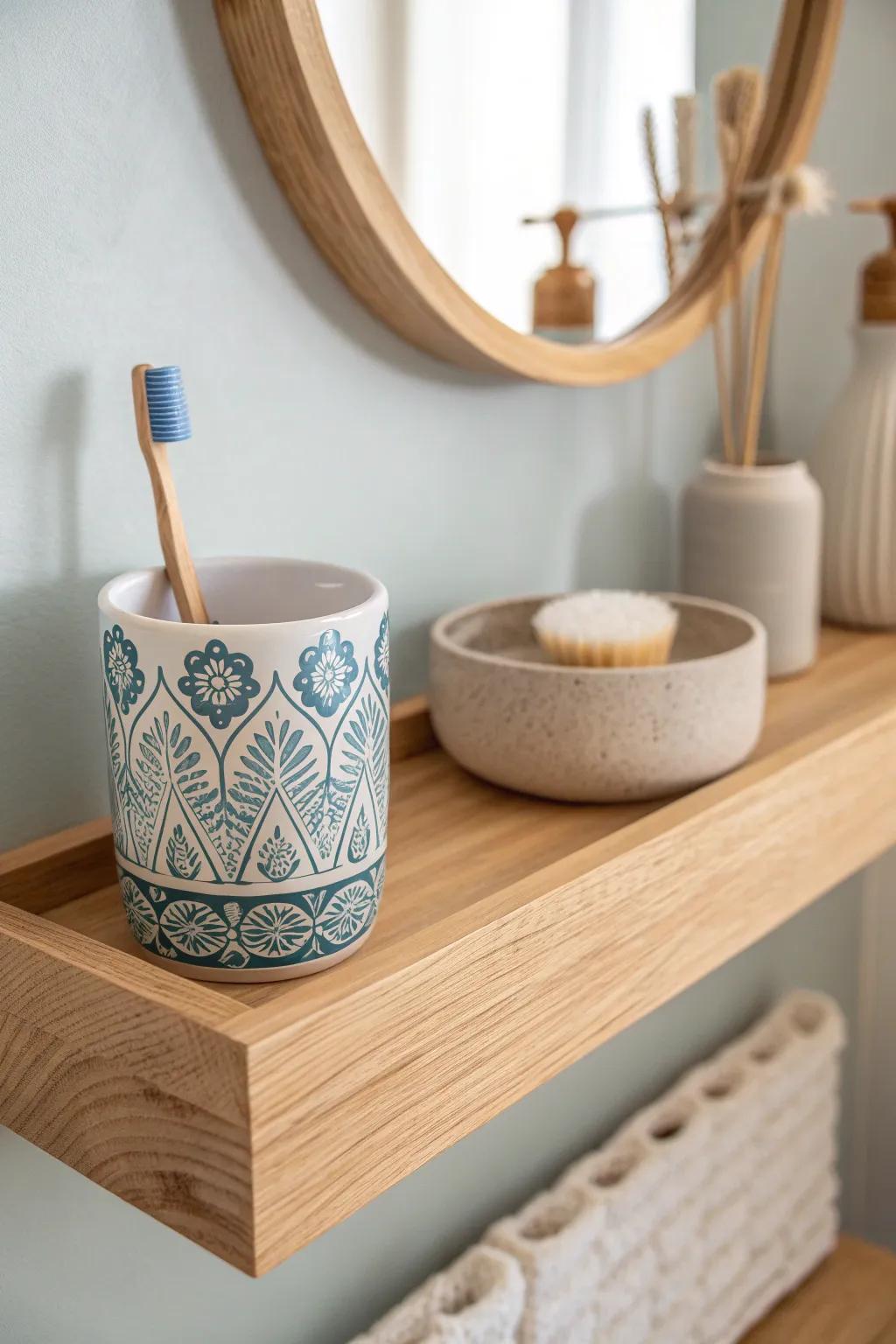 Elevate your bathroom aesthetics with a chic, minimalist floating shelf solution that combines functionality with Scandinavian elegance.
