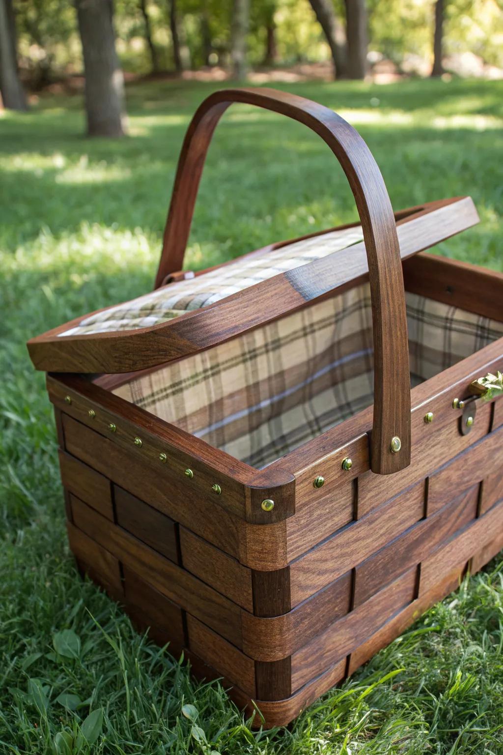Elevate your outdoor experience with a handcrafted wooden picnic basket.