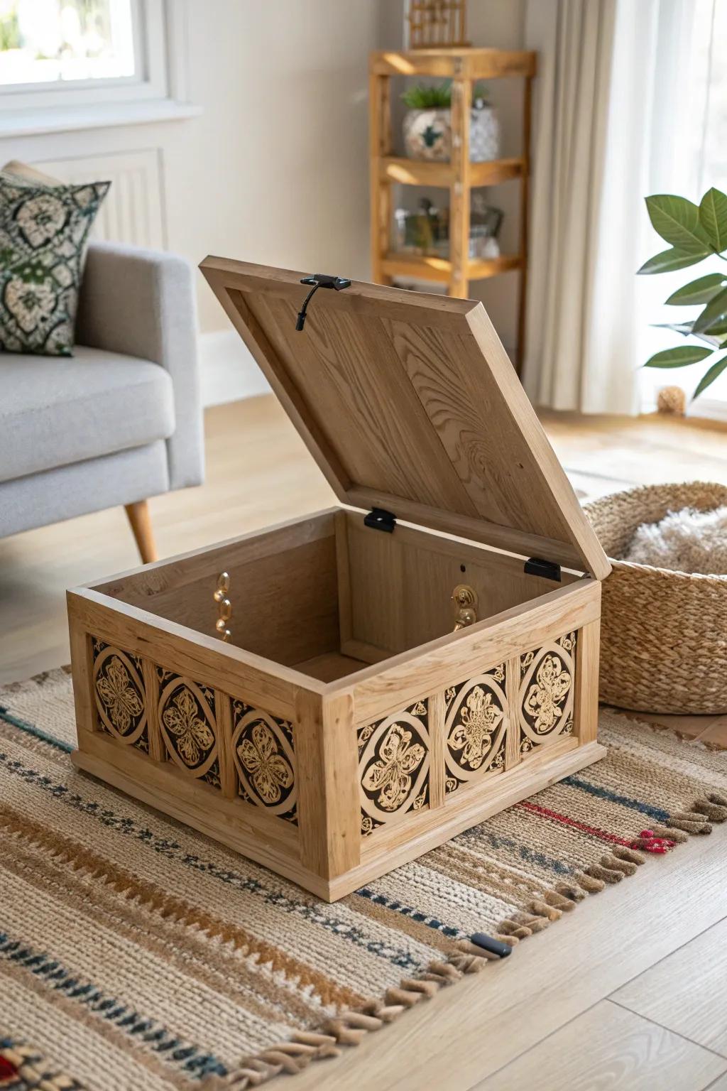 Elevate your pet's space with this chic and functional liftable lid dog box, blending minimalist design with bohemian flair.