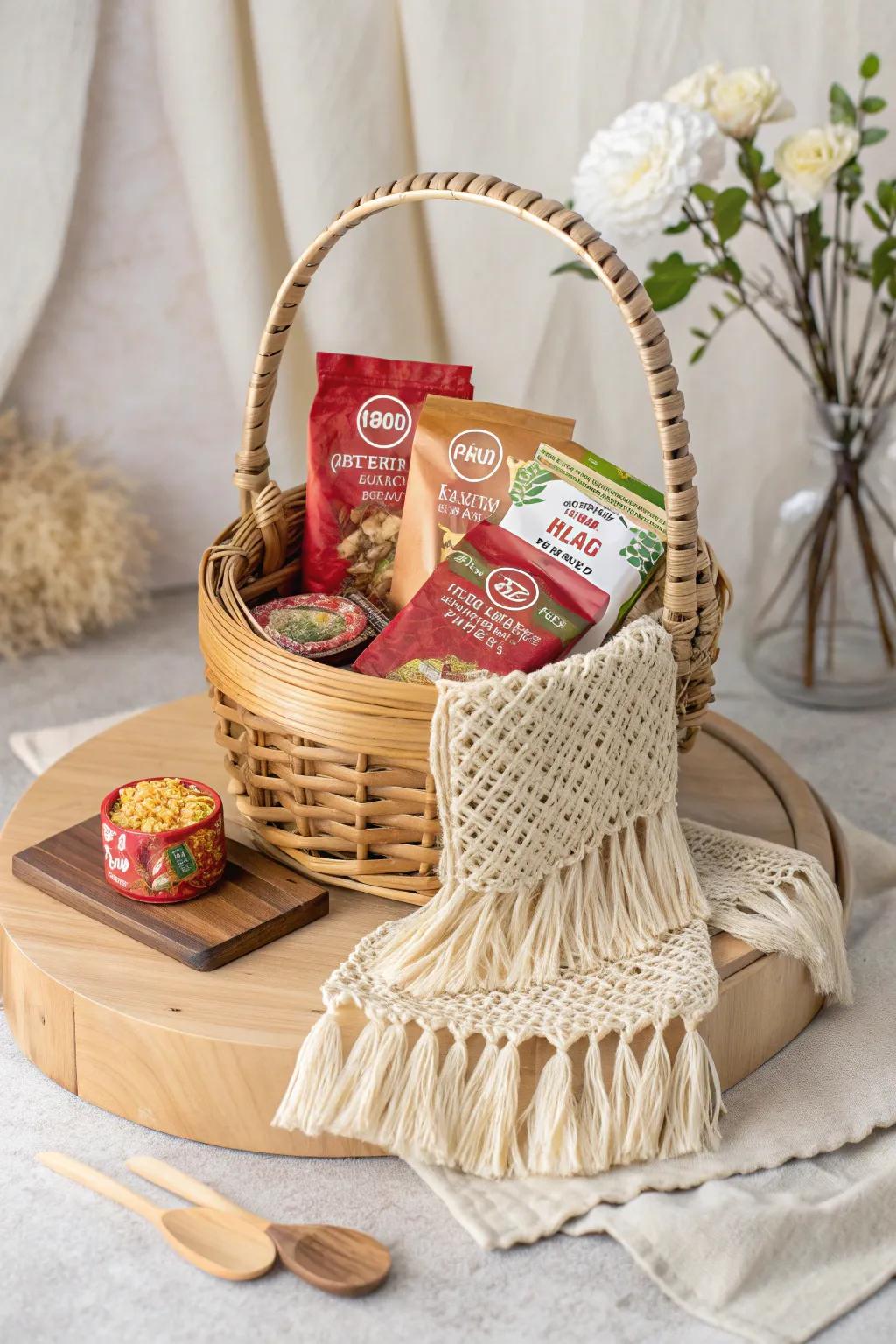 Embrace the comfort of simplicity with this cozy gift basket, perfect for those late-night study sessions!