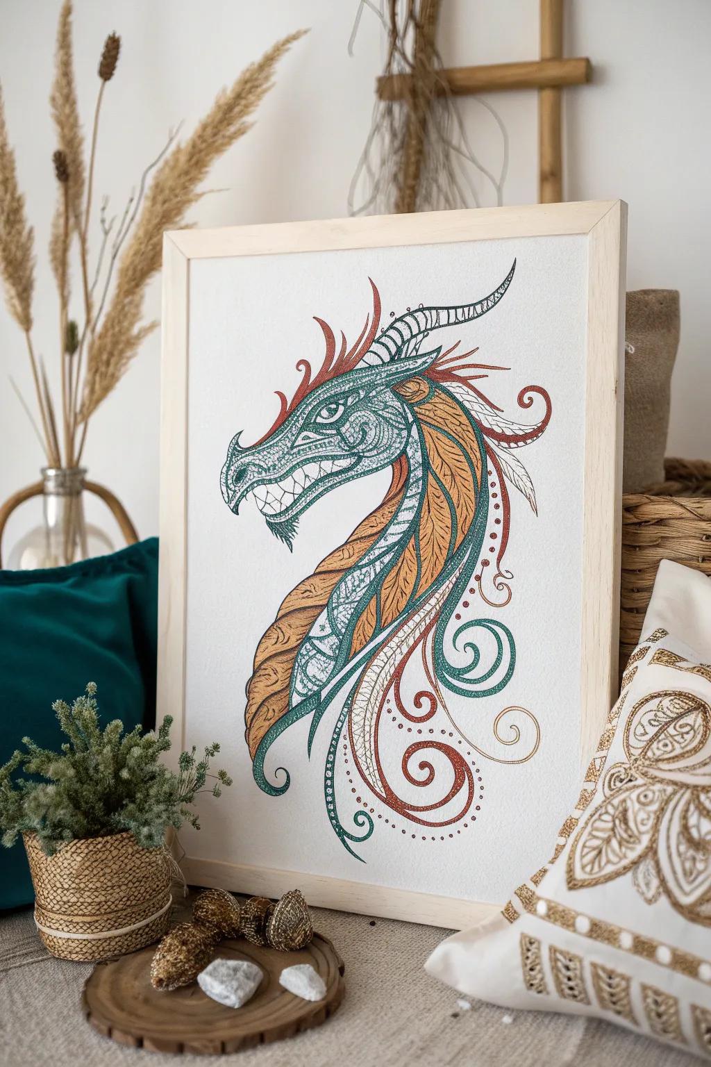 Unleash your creativity with an abstract dragon head design, where swirling lines meet bold colors for a touch of mystical allure.