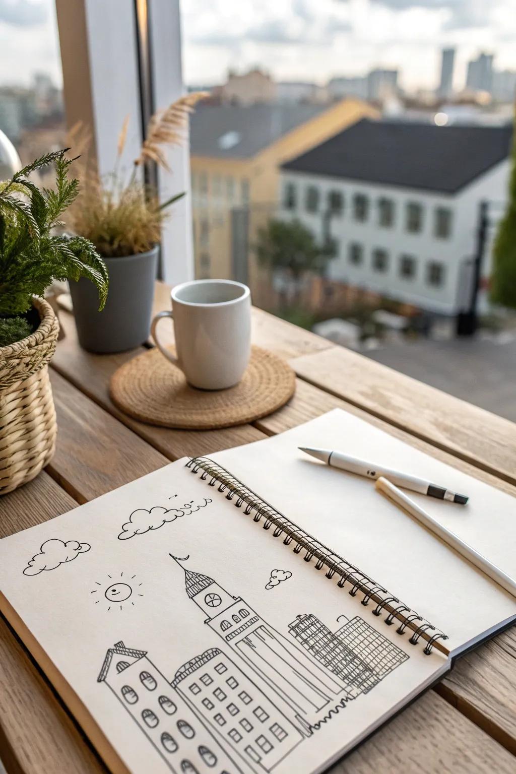 Find your urban inspiration with a touch of whimsy and simplicity. ✨🎨 #UrbanSketches #ScandiBoho