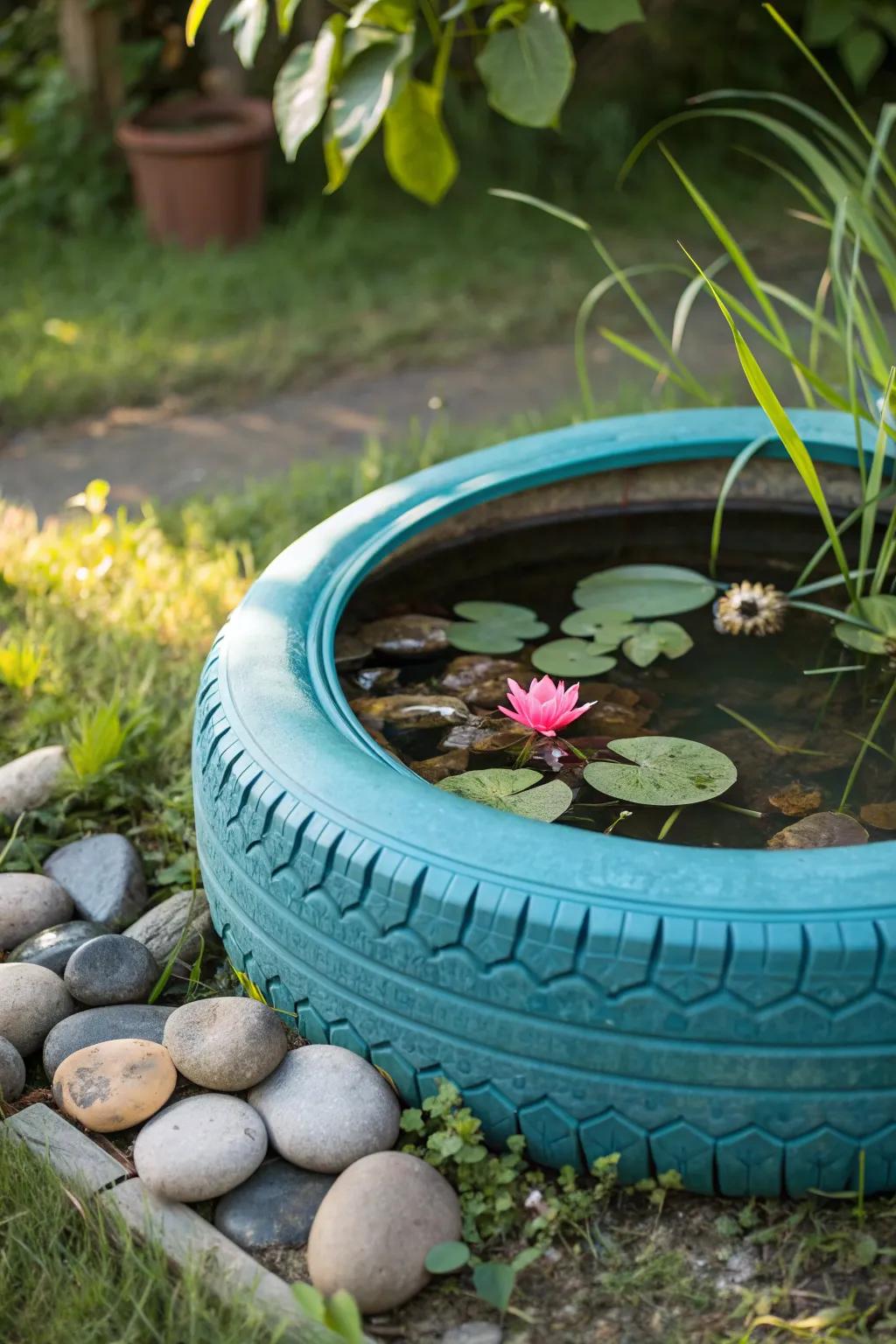 Transform your garden into a serene oasis with this upcycled tire pond—where minimalist design meets boho charm!