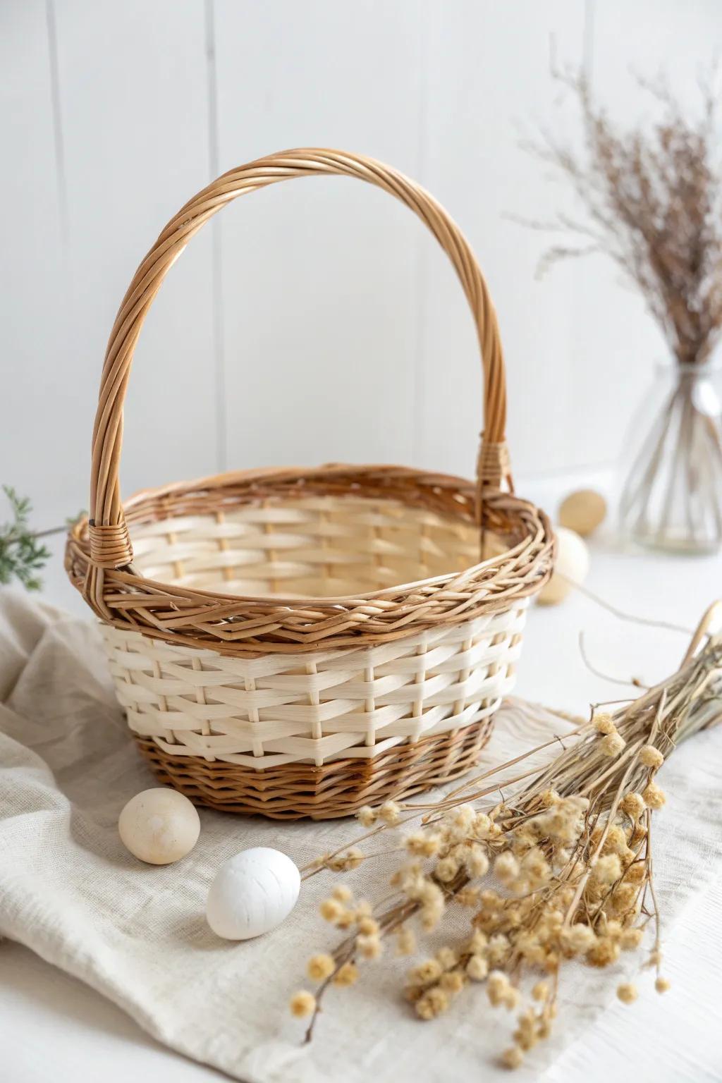 Embrace simplicity and craftsmanship with a rustic woven Easter basket, perfect for adding a touch of natural beauty to your holiday decor.