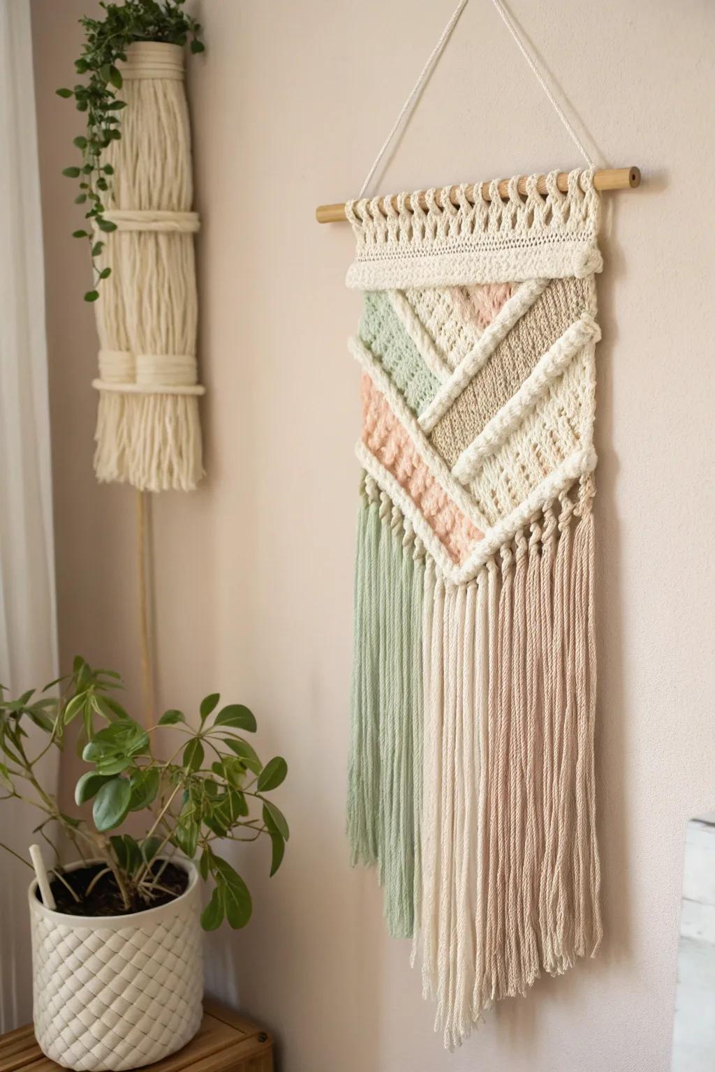 Elevate your space with the art of crochet—minimalism meets boho elegance in this exquisite wall hanging.