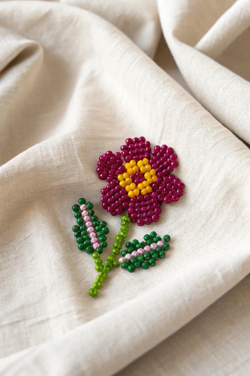 Capture the essence of spring with this charming perler bead flower, a perfect touch of handcrafted beauty.