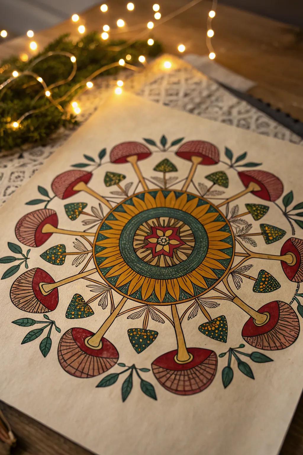 Unwind and find your zen with this captivating Mushroom Mandala - where nature meets artistry in perfect harmony.