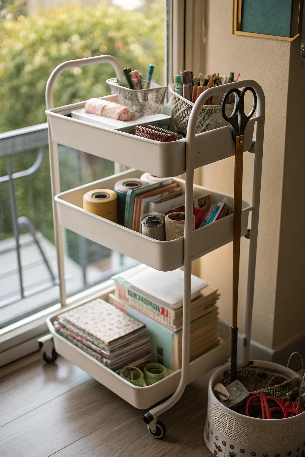 Rolling carts offer flexible, mobile storage.