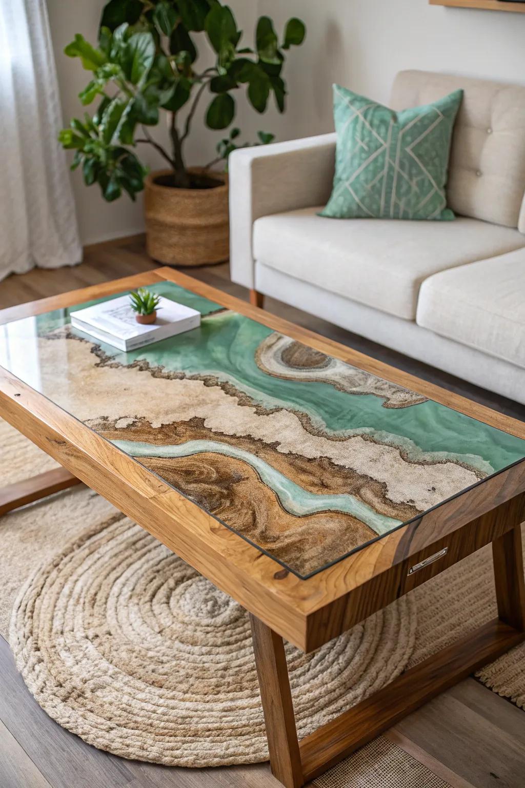 Explore new heights in home decor with this stunning topographic epoxy coffee table.