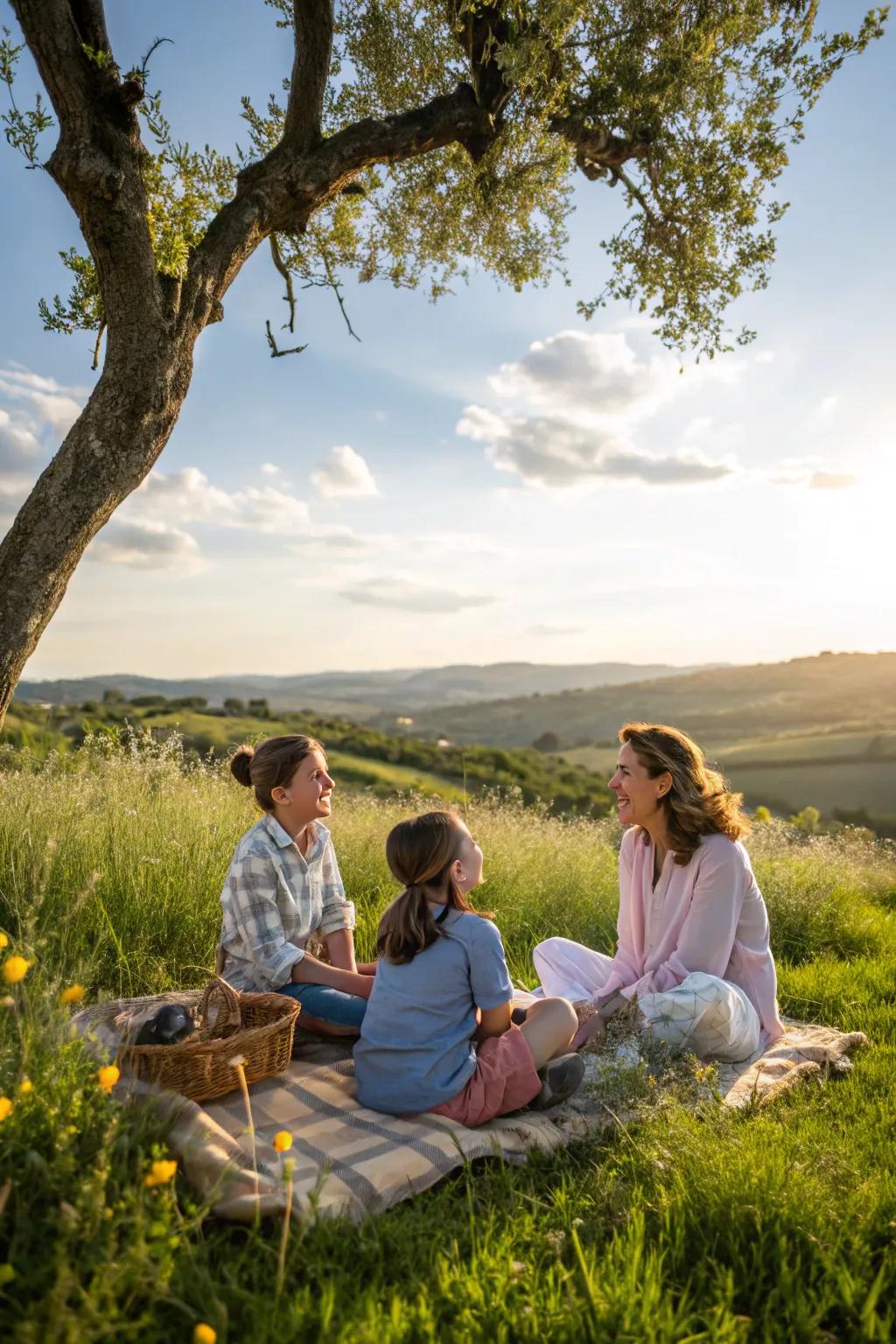 Capture candid moments with a countryside picnic.