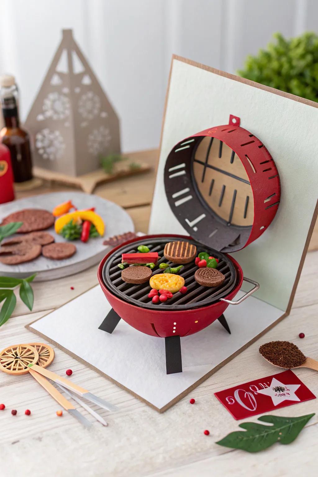 Celebrate Dad's grilling passion with a stunning 3D pop-up grill card—where minimalism meets vibrant creativity!