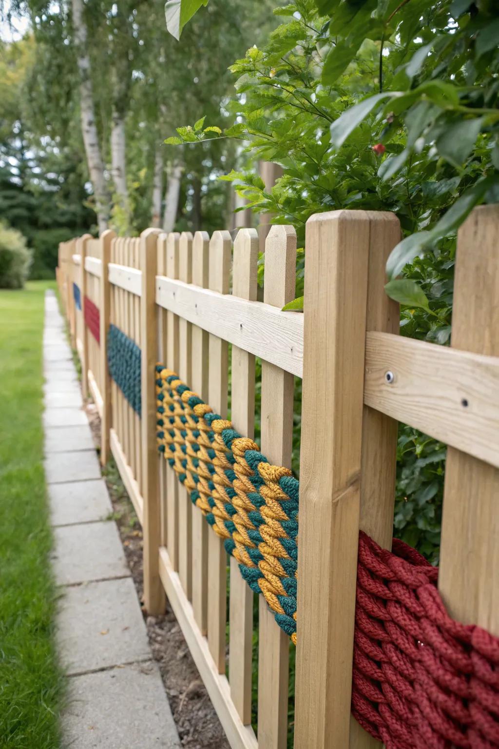 Engage young minds with this playful and interactive fence weaving that blends minimalist design with vibrant colors.