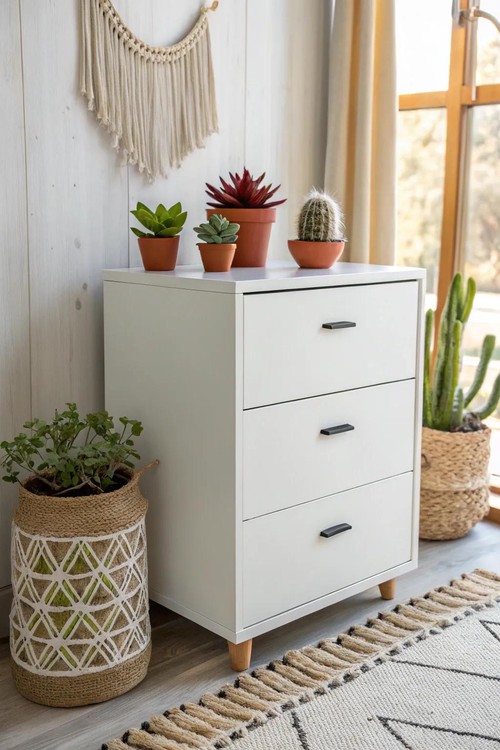 Elevate your workspace with a touch of nature and style—succulents make the perfect file cabinet topper!