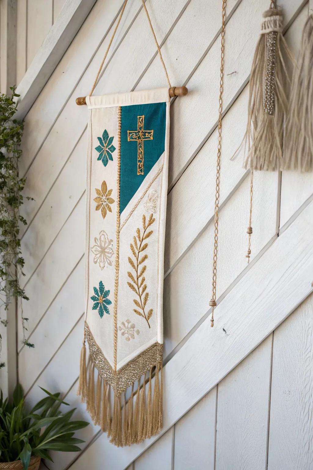 Elevate your space with a timeless vertical communion banner that combines minimalist elegance with boho charm.