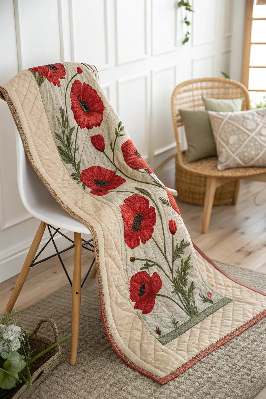 Embrace the artistry of nature with the Poppy Fields Forever quilt – where bold beauty meets minimalist charm.