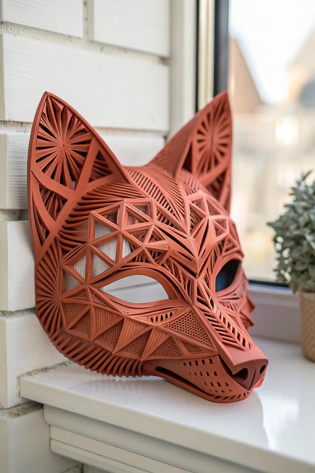 Embrace modern craftsmanship with this stunning 3D printed fox mask – where technology meets artistry in bold, natural hues.