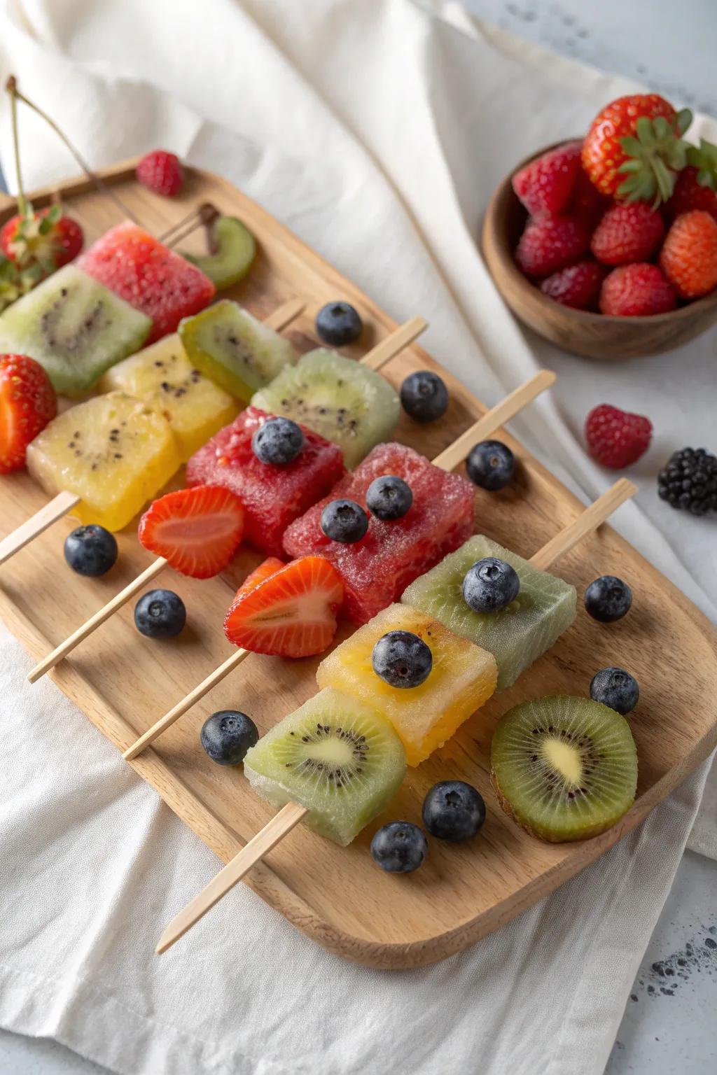 Chill out with these aesthetically pleasing frozen fruit kabobs—your perfect summer refreshment!
