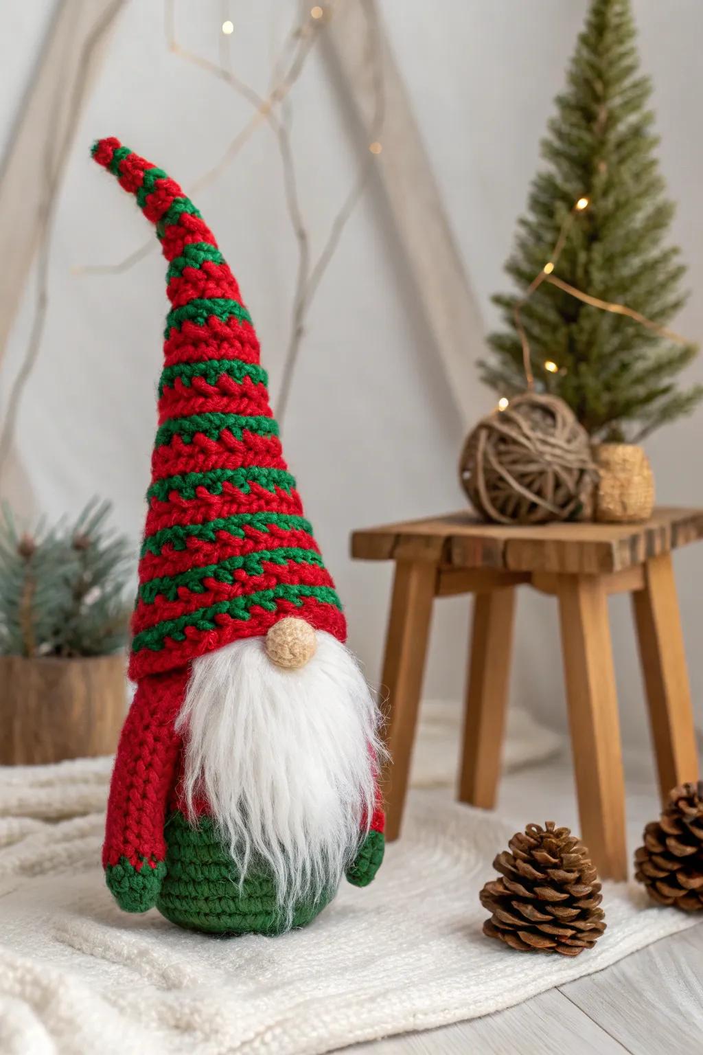 Add a touch of whimsy to your holiday decor with this charming handcrafted gnome!