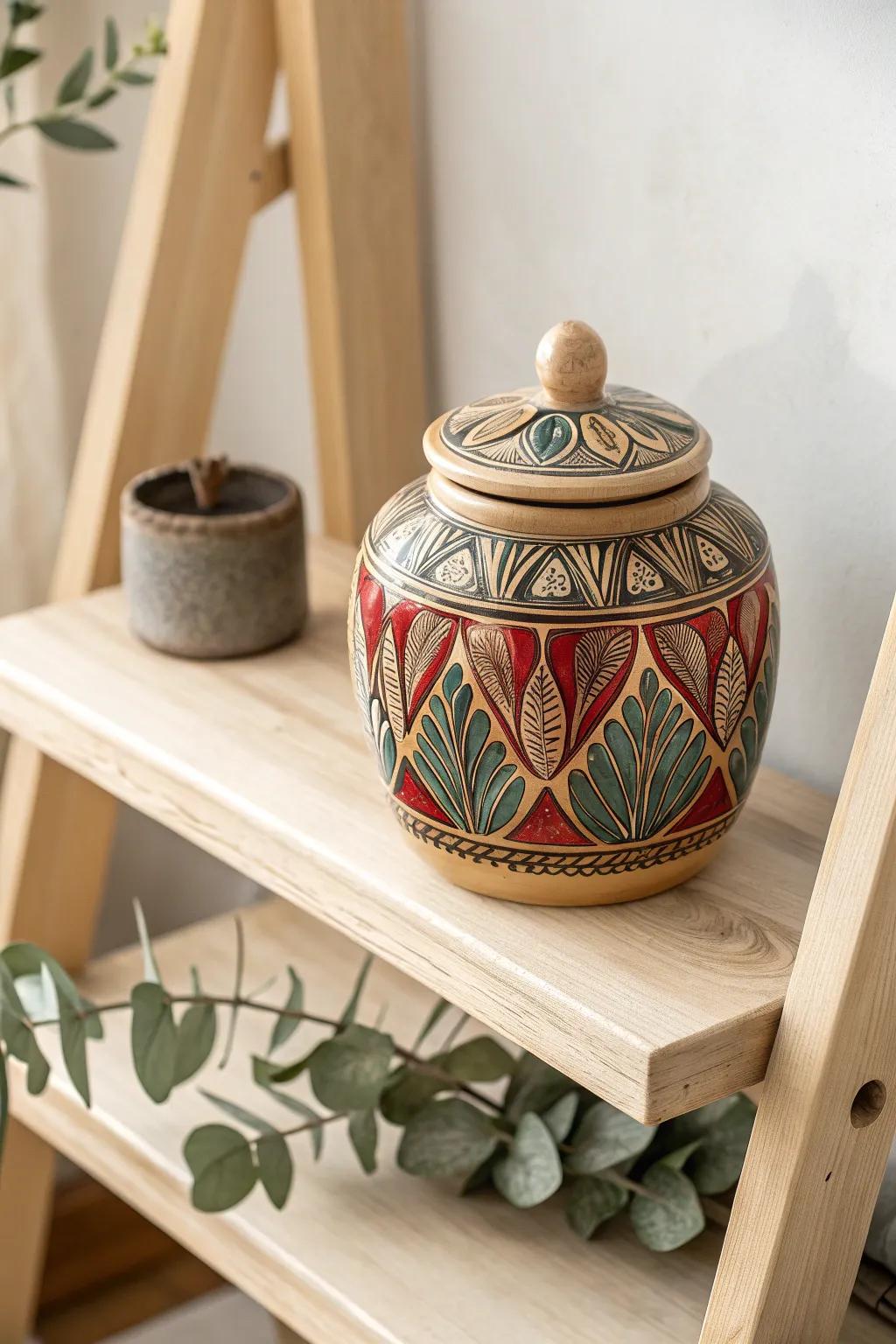Capture the art of simplicity with this stunning intricate keepsake jar – a perfect blend of Scandinavian minimalism and Boho charm.