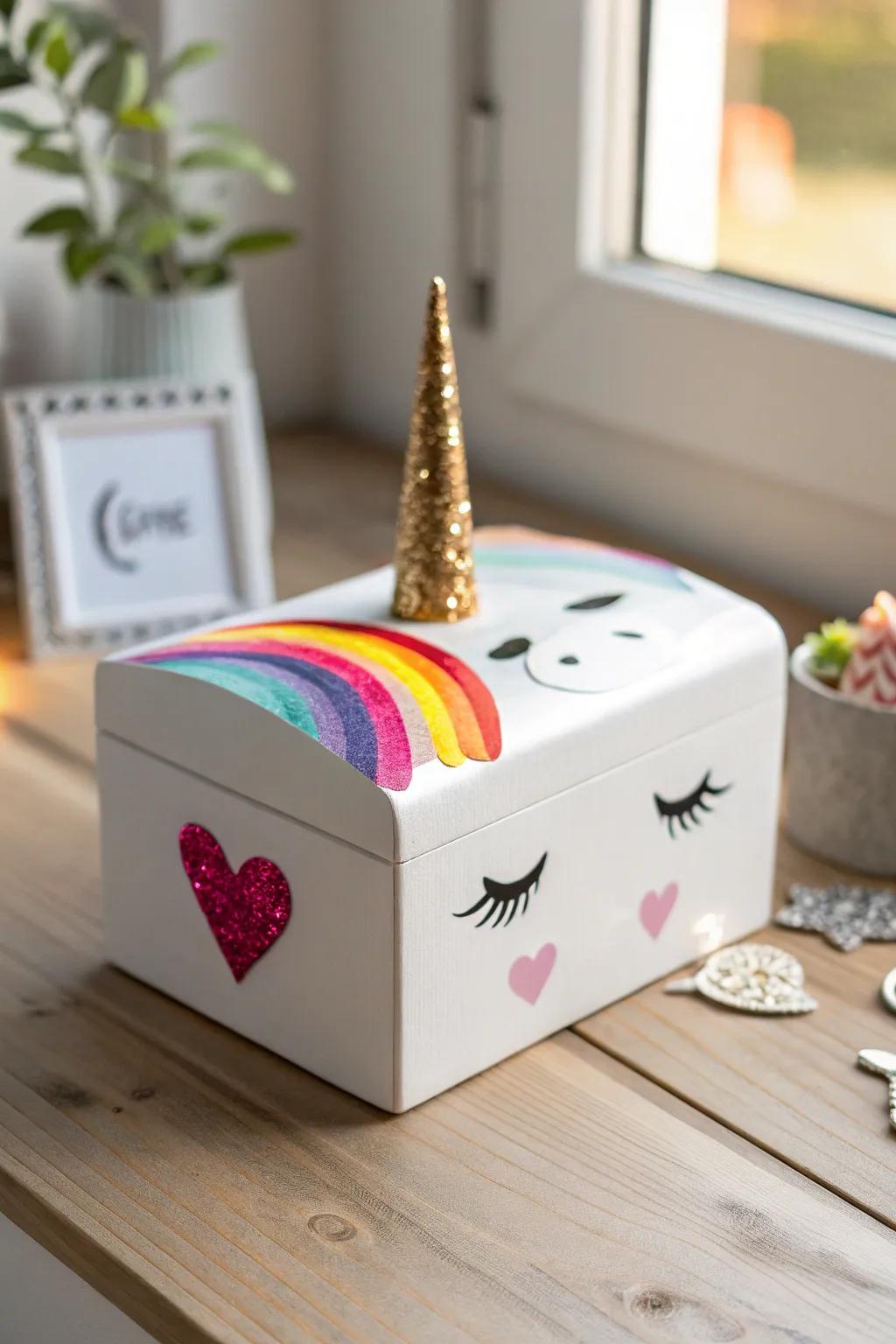 Capture the magic of Valentine's Day with this enchanting unicorn box, where whimsy meets minimalist charm.