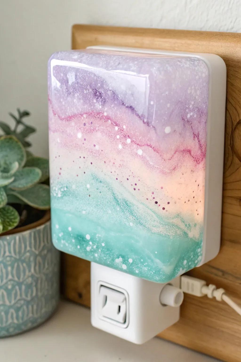 Illuminate your dreams with a watercolor-inspired fused glass night light, capturing the essence of minimalist elegance and boho charm.