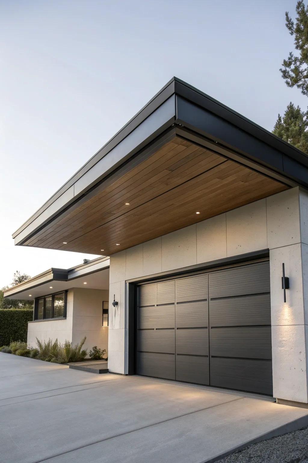 Embrace understated elegance with a minimalist flat eyebrow roof for your garage.