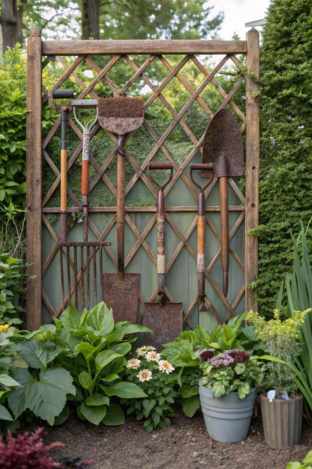 Transform your garden into a nostalgic haven with upcycled tool art that blends history with natural beauty. #GardenArt #UpcycledBeauty