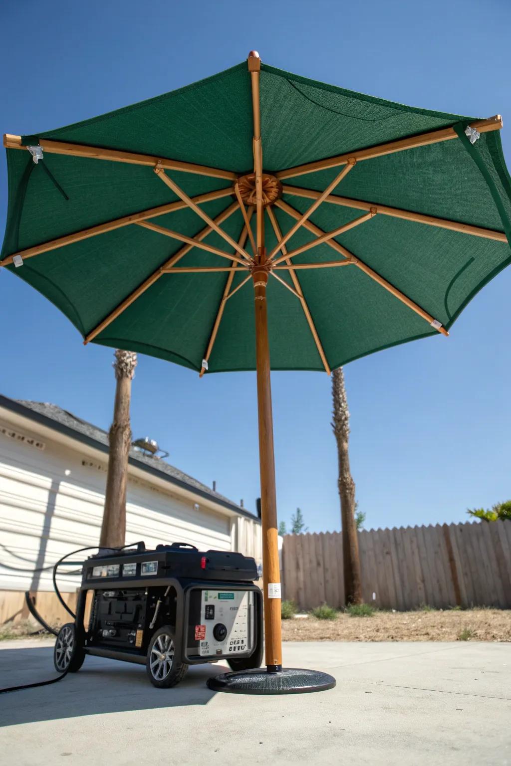 Ingenious shade: Transform a patio umbrella into the perfect generator cover.