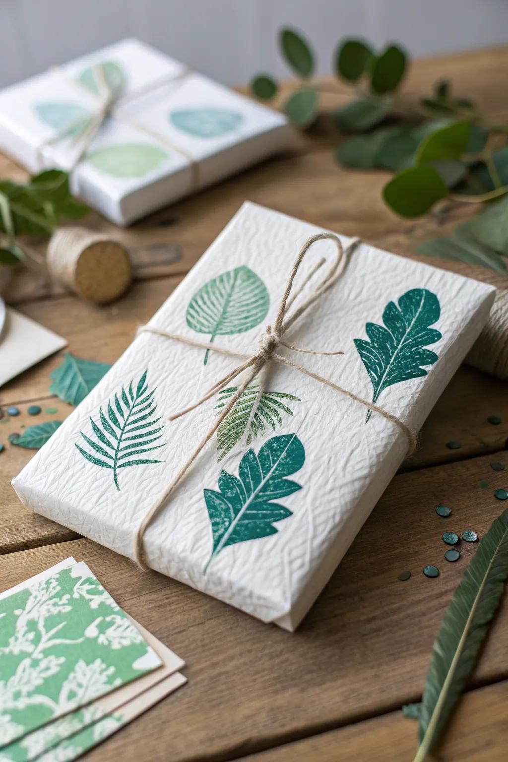 Bring the beauty of nature to your gifts with handcrafted leaf print wraps. Perfect for a touch of rustic elegance.