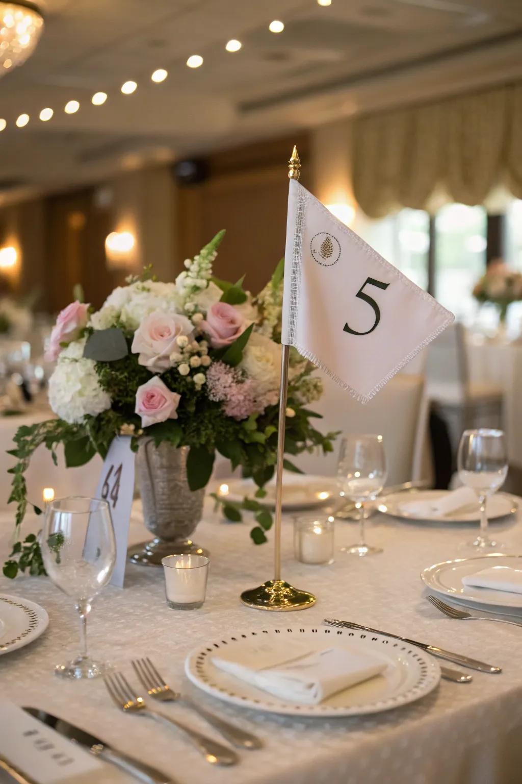 Golf flag table numbers bring a creative twist to seating arrangements.