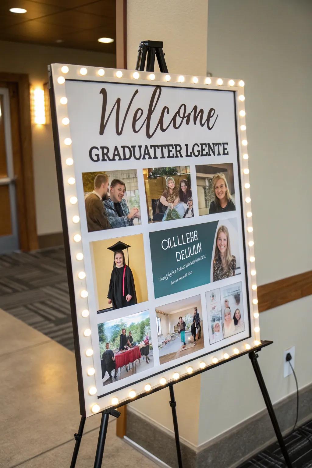 Celebrate memories with a photo collage sign.