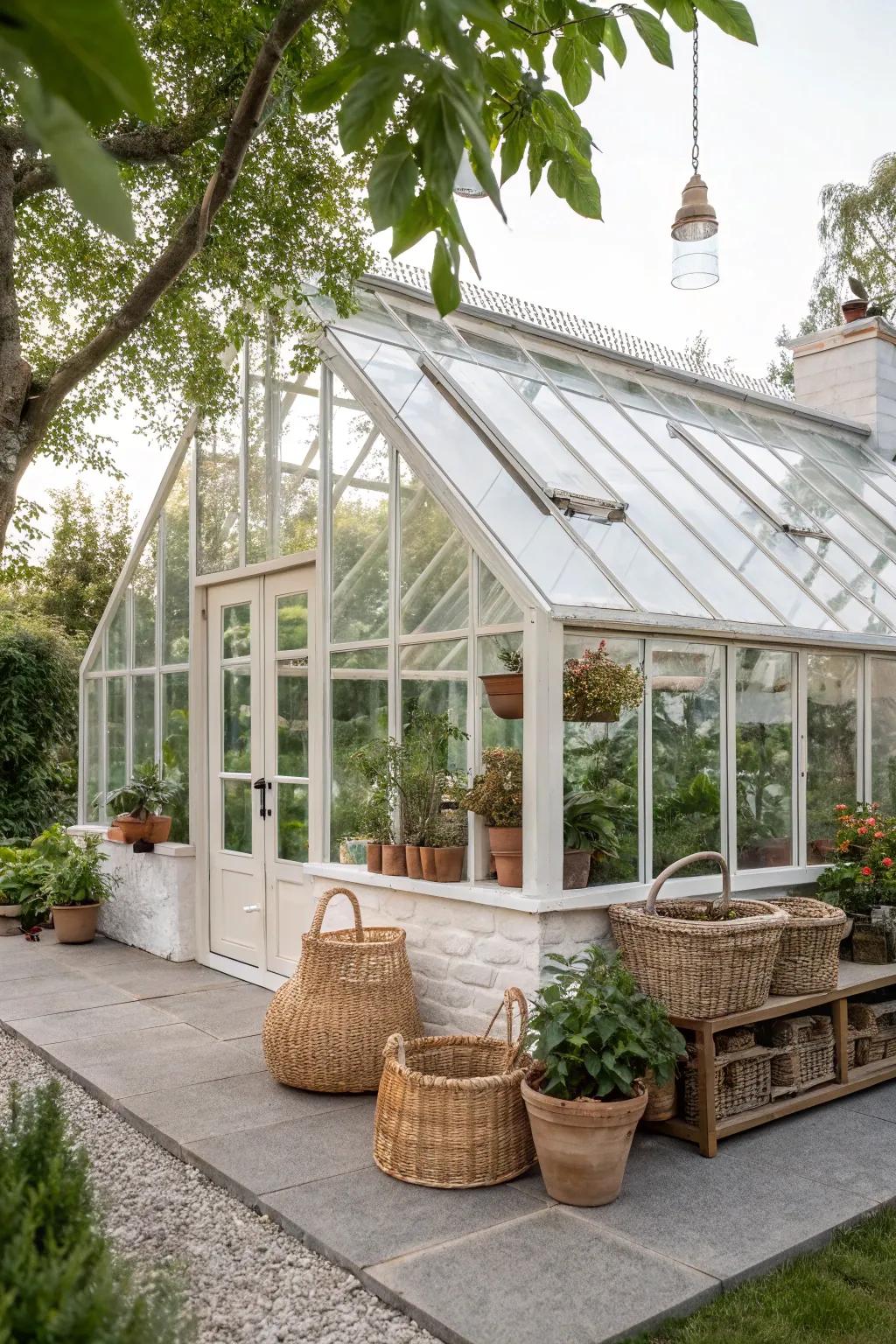 Embrace simplicity and elegance with a skillion roof greenhouse, where minimalist design meets boho charm.