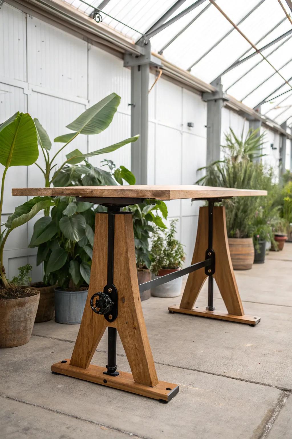 Elevate your workspace with this stylish adjustable height table, perfect for any project in your minimalist greenhouse.
