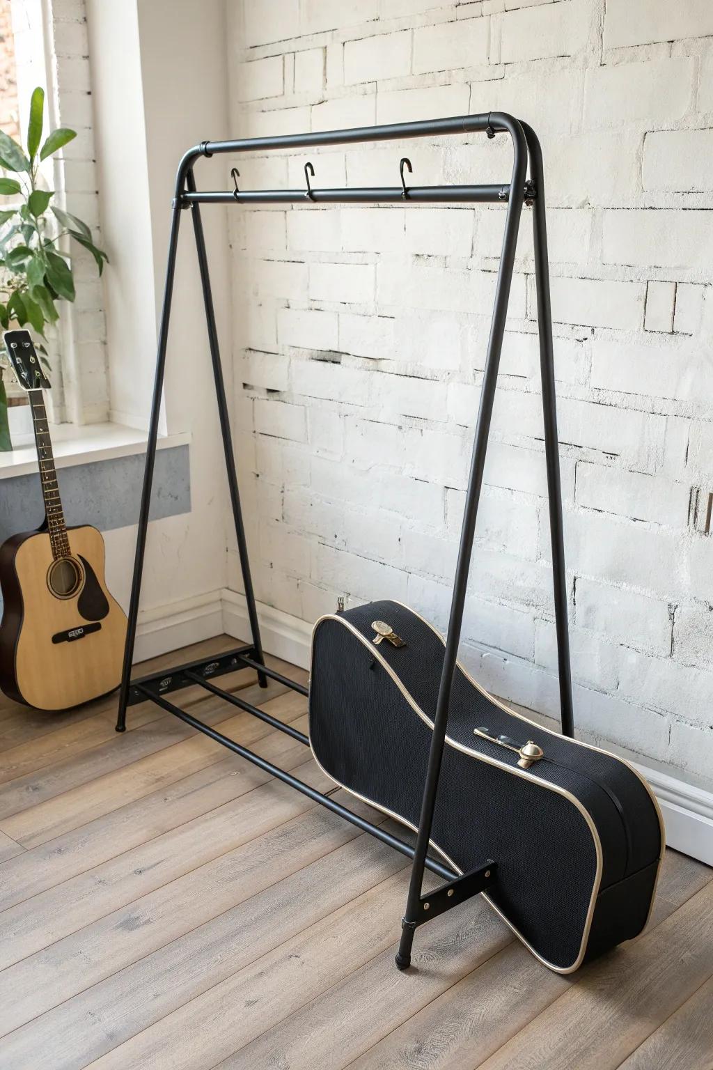 Elevate your space with minimalist elegance: a sleek metal rack that harmonizes function and style.
