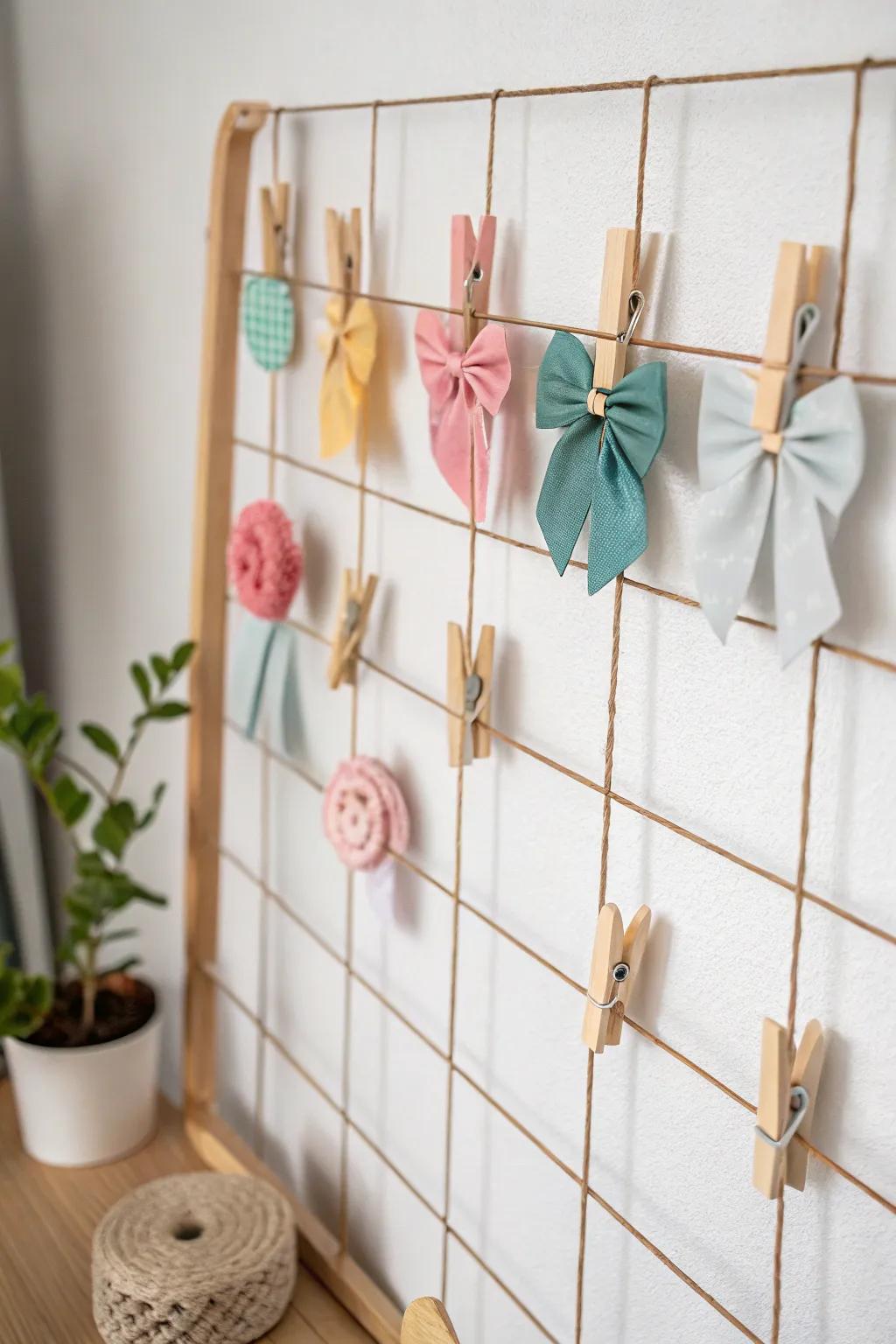 Organize with flair: Vibrant clothespins bring color and charm to your hair accessory display.
