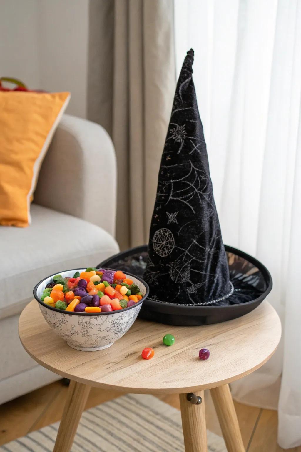 Elevate your Halloween decor with a chic witch's hat candy bowl - where Scandinavian minimalism meets Boho charm!