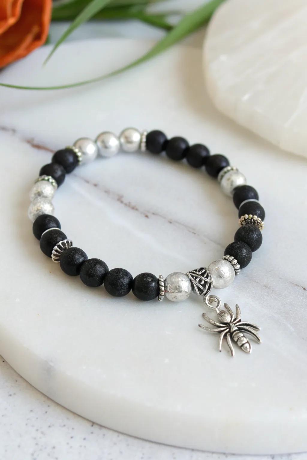 Embrace the spooky elegance with this handcrafted spider web bracelet.