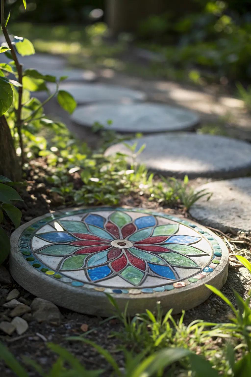 Illuminate your garden path with the vibrant charm of stained glass stepping stones, where every step sparkles with color and creativity.
