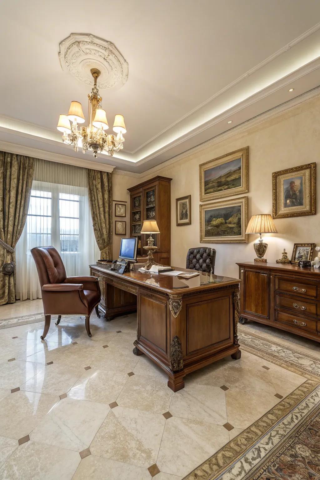 Natural stone flooring adds luxury and timeless beauty to your office.