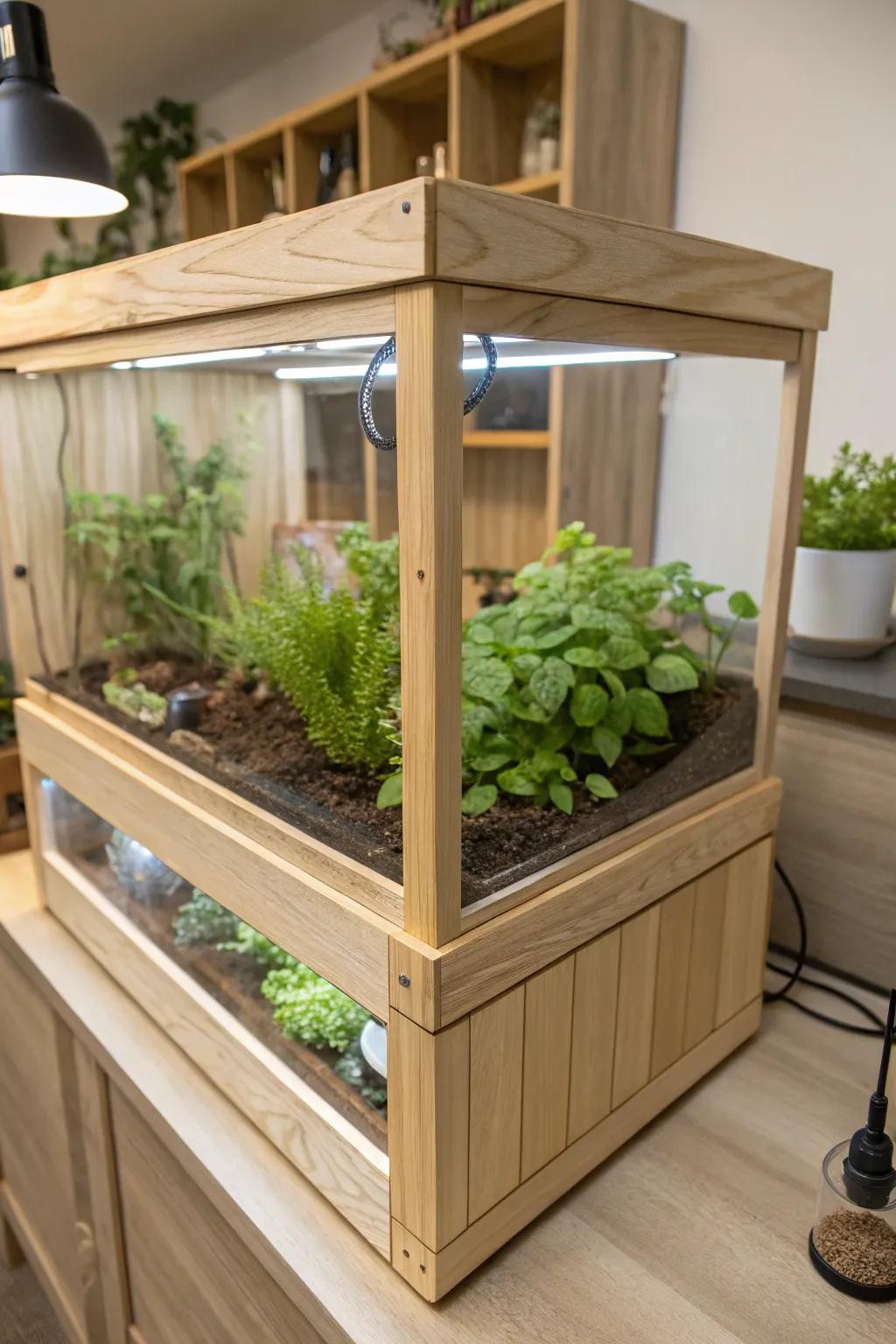 Elevate your bearded dragon's home with a charming rooftop herb garden—where simplicity meets natural beauty.
