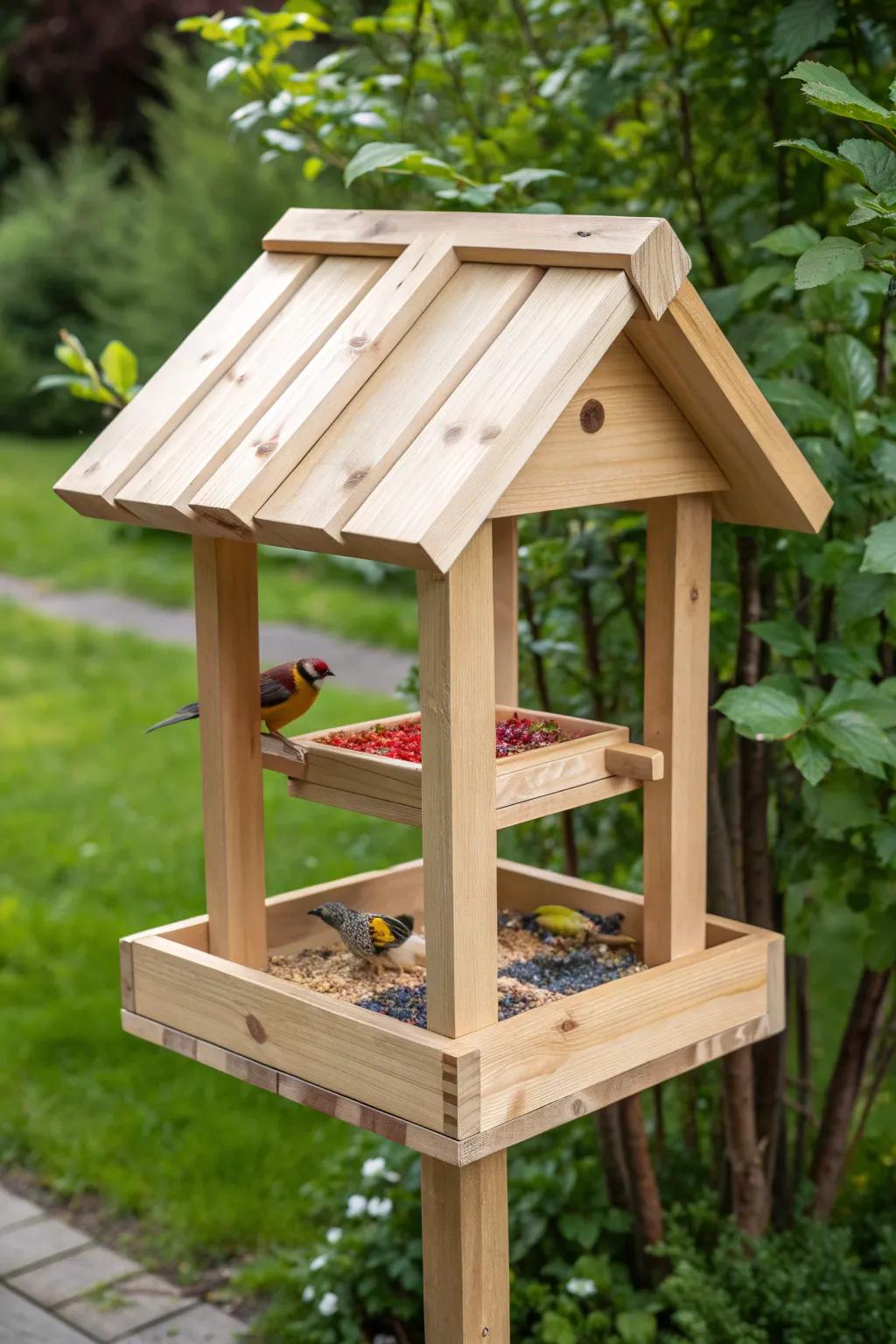 Elevate your garden with this charming interactive bird feeding station, where elegance meets playful functionality.