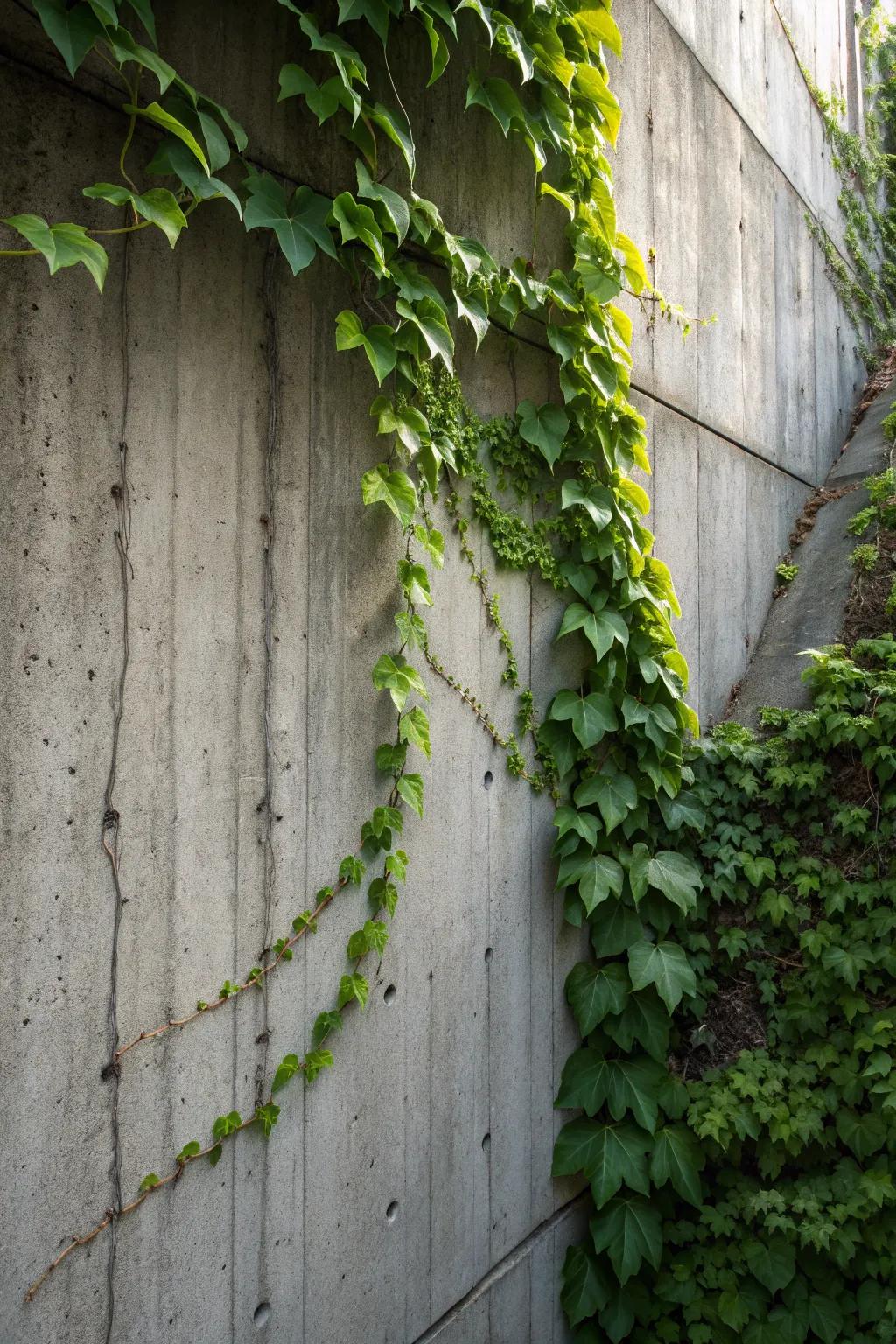 Breathe life into your space with nature's touch: a green oasis on concrete walls.