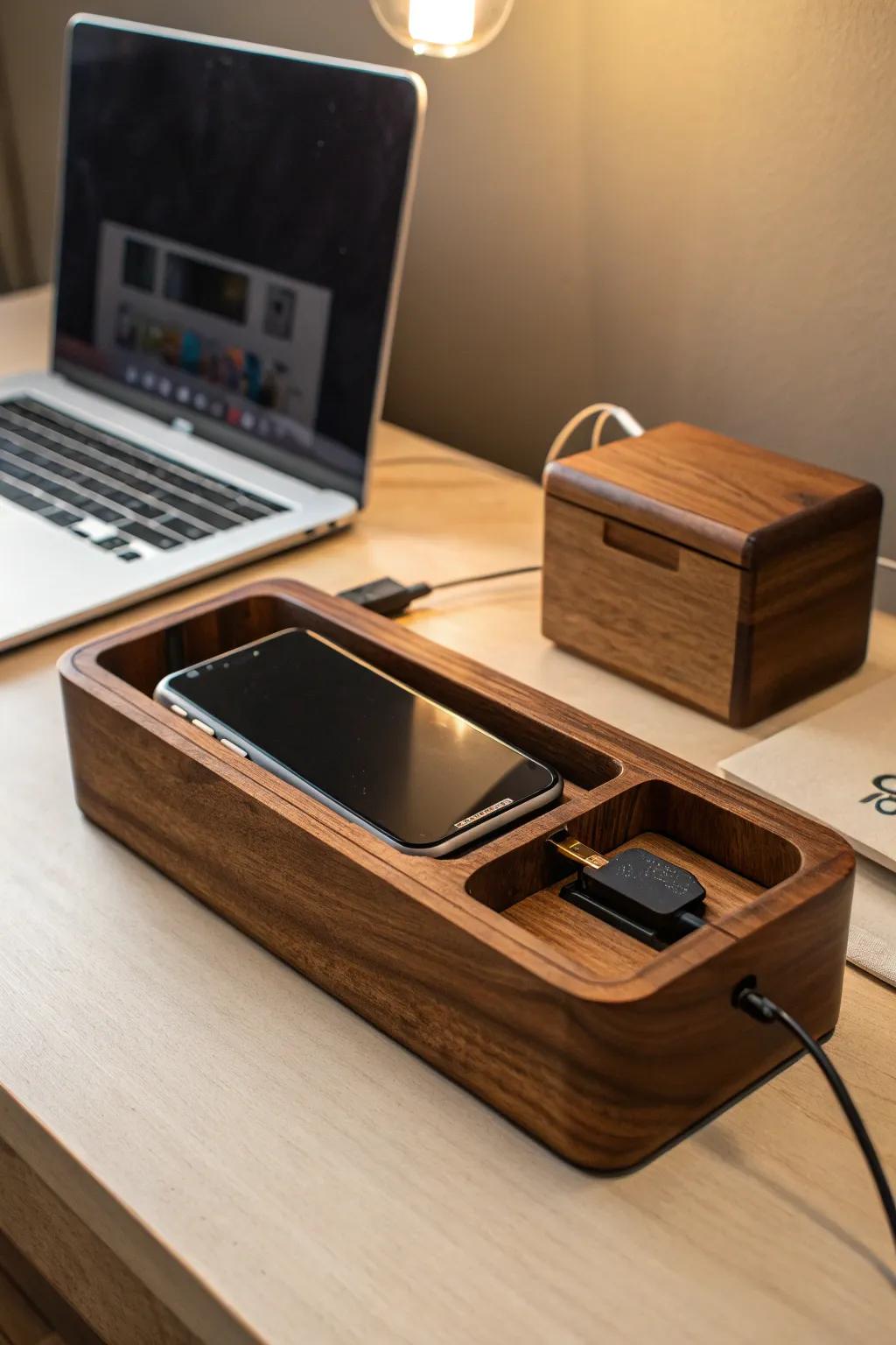 Streamline your workspace with a handcrafted docking station that merges elegance and function.